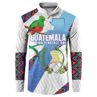 Guatemala Independence Day Button Sweatshirt Resplendent Quetzal with Coat of Arms and Maya Textiles - Wonder Print Shop