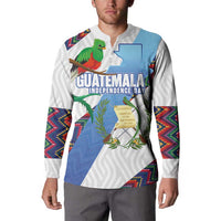 Guatemala Independence Day Button Sweatshirt Resplendent Quetzal with Coat of Arms and Maya Textiles - Wonder Print Shop