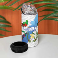 Guatemala Independence Day 4 in 1 Can Cooler Tumbler Resplendent Quetzal with Coat of Arms and Maya Textiles - Wonder Print Shop