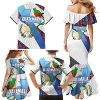 Guatemala Independence Day Family Matching Mermaid Dress and Hawaiian Shirt Resplendent Quetzal with Coat of Arms and Maya Textiles - Wonder Print Shop