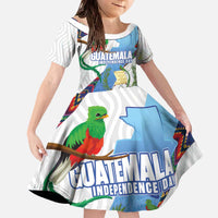 Guatemala Independence Day Family Matching Off The Shoulder Long Sleeve Dress and Hawaiian Shirt Resplendent Quetzal with Coat of Arms and Maya Textiles - Wonder Print Shop