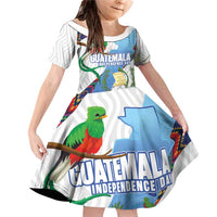 Guatemala Independence Day Family Matching Off Shoulder Short Dress and Hawaiian Shirt Resplendent Quetzal with Coat of Arms and Maya Textiles - Wonder Print Shop