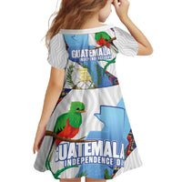 Guatemala Independence Day Family Matching Short Sleeve Bodycon Dress and Hawaiian Shirt Resplendent Quetzal with Coat of Arms and Maya Textiles - Wonder Print Shop