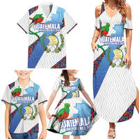 Guatemala Independence Day Family Matching Summer Maxi Dress and Hawaiian Shirt Resplendent Quetzal with Coat of Arms and Maya Textiles - Wonder Print Shop