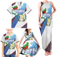 Guatemala Independence Day Family Matching Tank Maxi Dress and Hawaiian Shirt Resplendent Quetzal with Coat of Arms and Maya Textiles - Wonder Print Shop