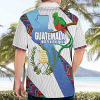 Guatemala Independence Day Hawaiian Shirt Resplendent Quetzal with Coat of Arms and Maya Textiles - Wonder Print Shop