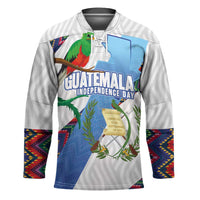 Guatemala Independence Day Hockey Jersey Resplendent Quetzal with Coat of Arms and Maya Textiles - Wonder Print Shop