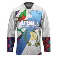Guatemala Independence Day Hockey Jersey Resplendent Quetzal with Coat of Arms and Maya Textiles - Wonder Print Shop