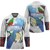 Guatemala Independence Day Hockey Jersey Resplendent Quetzal with Coat of Arms and Maya Textiles - Wonder Print Shop