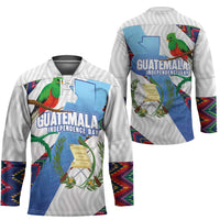 Guatemala Independence Day Hockey Jersey Resplendent Quetzal with Coat of Arms and Maya Textiles - Wonder Print Shop