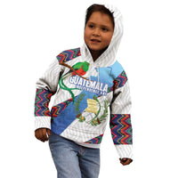 Guatemala Independence Day Kid Hoodie Resplendent Quetzal with Coat of Arms and Maya Textiles - Wonder Print Shop