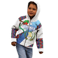 Guatemala Independence Day Kid Hoodie Resplendent Quetzal with Coat of Arms and Maya Textiles - Wonder Print Shop