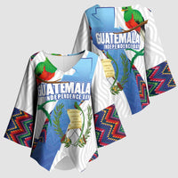 Guatemala Independence Day Kimono Sleeve Blouse Resplendent Quetzal with Coat of Arms and Maya Textiles - Wonder Print Shop