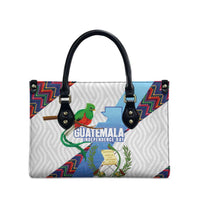 Guatemala Independence Day Leather Bag Resplendent Quetzal with Coat of Arms and Maya Textiles - Wonder Print Shop