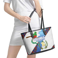 Guatemala Independence Day Leather Tote Bag Resplendent Quetzal with Coat of Arms and Maya Textiles - Wonder Print Shop