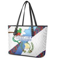 Guatemala Independence Day Leather Tote Bag Resplendent Quetzal with Coat of Arms and Maya Textiles - Wonder Print Shop