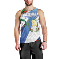 Guatemala Independence Day Men Tank Top Resplendent Quetzal with Coat of Arms and Maya Textiles - Wonder Print Shop