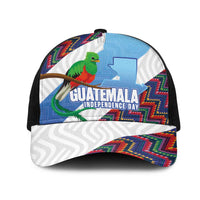 Guatemala Independence Day Mesh Trucker Cap Resplendent Quetzal with Coat of Arms and Maya Textiles - Wonder Print Shop
