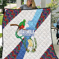 Guatemala Independence Day Quilt Resplendent Quetzal with Coat of Arms and Maya Textiles - Wonder Print Shop