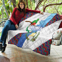 Guatemala Independence Day Quilt Resplendent Quetzal with Coat of Arms and Maya Textiles - Wonder Print Shop