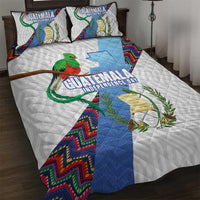 Guatemala Independence Day Quilt Bed Set Resplendent Quetzal with Coat of Arms and Maya Textiles - Wonder Print Shop