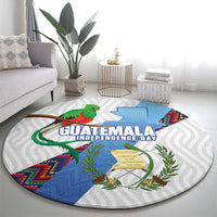 Guatemala Independence Day Round Carpet Resplendent Quetzal with Coat of Arms and Maya Textiles - Wonder Print Shop
