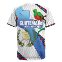 Guatemala Independence Day Rugby Jersey Resplendent Quetzal with Coat of Arms and Maya Textiles - Wonder Print Shop