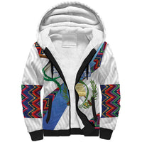 Guatemala Independence Day Sherpa Hoodie Resplendent Quetzal with Coat of Arms and Maya Textiles - Wonder Print Shop