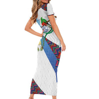 Guatemala Independence Day Short Sleeve Bodycon Dress Resplendent Quetzal with Coat of Arms and Maya Textiles - Wonder Print Shop