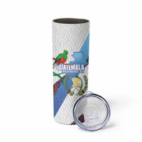 Guatemala Independence Day Skinny Tumbler Resplendent Quetzal with Coat of Arms and Maya Textiles - Wonder Print Shop