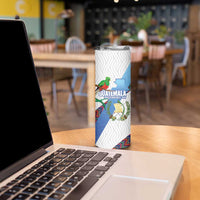 Guatemala Independence Day Skinny Tumbler Resplendent Quetzal with Coat of Arms and Maya Textiles - Wonder Print Shop