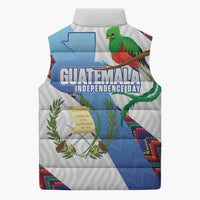 Guatemala Independence Day Sleeveless Puffer Jacket Resplendent Quetzal with Coat of Arms and Maya Textiles - Wonder Print Shop