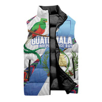 Guatemala Independence Day Sleeveless Puffer Jacket Resplendent Quetzal with Coat of Arms and Maya Textiles - Wonder Print Shop
