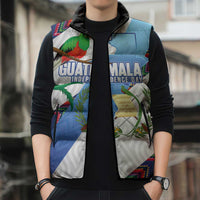 Guatemala Independence Day Sleeveless Puffer Jacket Resplendent Quetzal with Coat of Arms and Maya Textiles - Wonder Print Shop