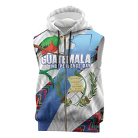 Guatemala Independence Day Sleeveless Zip Hoodie Resplendent Quetzal with Coat of Arms and Maya Textiles - Wonder Print Shop