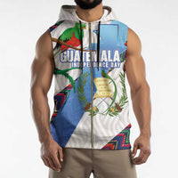 Guatemala Independence Day Sleeveless Zip Hoodie Resplendent Quetzal with Coat of Arms and Maya Textiles - Wonder Print Shop