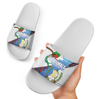 Guatemala Independence Day Slide Sandals Resplendent Quetzal with Coat of Arms and Maya Textiles - Wonder Print Shop