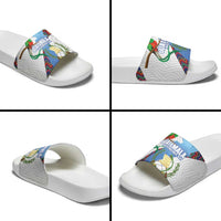 Guatemala Independence Day Slide Sandals Resplendent Quetzal with Coat of Arms and Maya Textiles - Wonder Print Shop