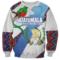 Guatemala Independence Day Sweatshirt Resplendent Quetzal with Coat of Arms and Maya Textiles - Wonder Print Shop