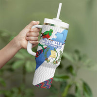 Guatemala Independence Day Tumbler With Handle Resplendent Quetzal with Coat of Arms and Maya Textiles - Wonder Print Shop