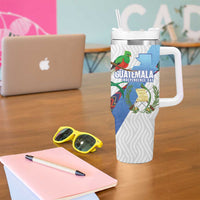 Guatemala Independence Day Tumbler With Handle Resplendent Quetzal with Coat of Arms and Maya Textiles - Wonder Print Shop