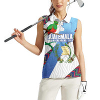 Guatemala Independence Day Women Sleeveless Polo Shirt Resplendent Quetzal with Coat of Arms and Maya Textiles - Wonder Print Shop