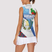 Guatemala Independence Day Women Sleeveless Polo Shirt Resplendent Quetzal with Coat of Arms and Maya Textiles - Wonder Print Shop