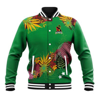 Custom St Kitts and Nevis Cricket Patriots Baseball Jacket Caribbean Tropical Plants Sporty Green - Wonder Print Shop