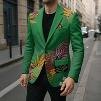 Custom St Kitts and Nevis Cricket Patriots Blazer Caribbean Tropical Plants Sporty Green - Wonder Print Shop