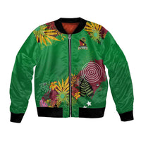 Custom St Kitts and Nevis Cricket Patriots Bomber Jacket Caribbean Tropical Plants Sporty Green - Wonder Print Shop