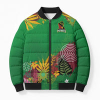 Custom St Kitts and Nevis Cricket Patriots Bomber Puffer Jacket Caribbean Tropical Plants Sporty Green - Wonder Print Shop