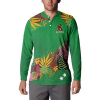 Custom St Kitts and Nevis Cricket Patriots Button Sweatshirt Caribbean Tropical Plants Sporty Green - Wonder Print Shop