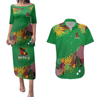 Custom St Kitts and Nevis Cricket Patriots Couples Matching Puletasi and Hawaiian Shirt Caribbean Tropical Plants Sporty Green - Wonder Print Shop