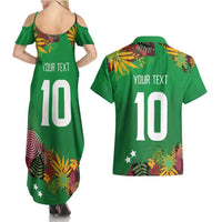 Custom St Kitts and Nevis Cricket Patriots Couples Matching Summer Maxi Dress and Hawaiian Shirt Caribbean Tropical Plants Sporty Green - Wonder Print Shop